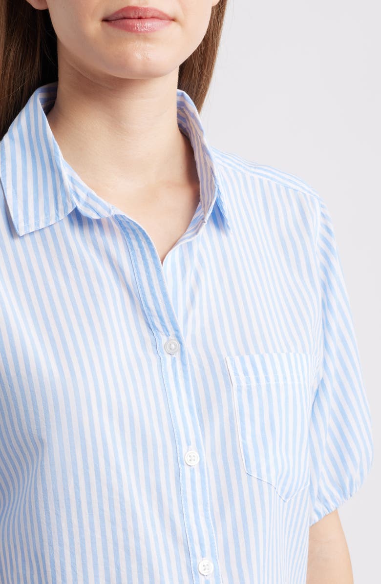 beachlunchlounge Corey Stripe Short Sleeve Cotton Blend Button-Up Shirt, Alternate, color, Blue Wave