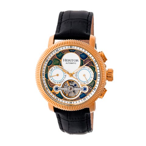 Aura Men's Semi-Skeleton Leather-Band Watch