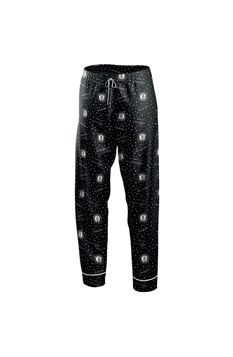 WEAR by Erin Andrews Women's WEAR by Erin Andrews Black Brooklyn Nets Long Sleeve Button-Up Shirt & Pants Sleep Set, Alternate, color, 