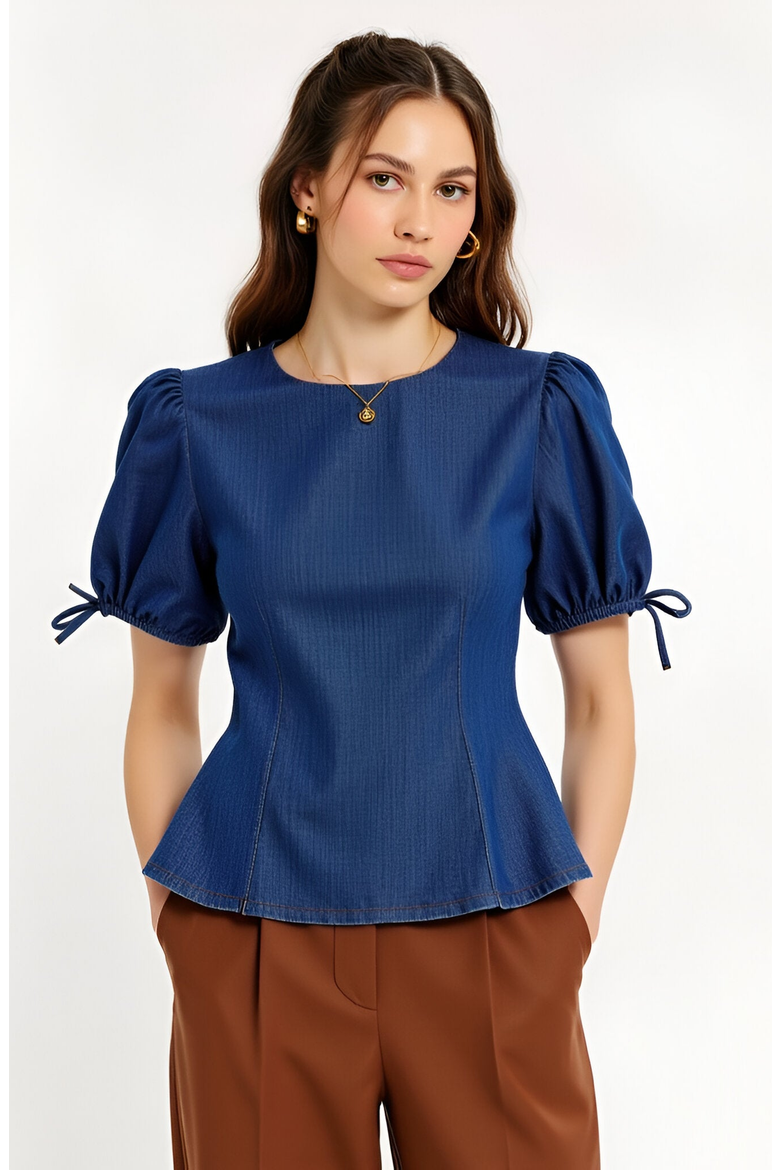 Denim Puff Sleeve Top, Main, color, Blue