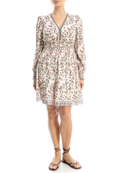 Long Sleeve Smocked Georgette Minidress