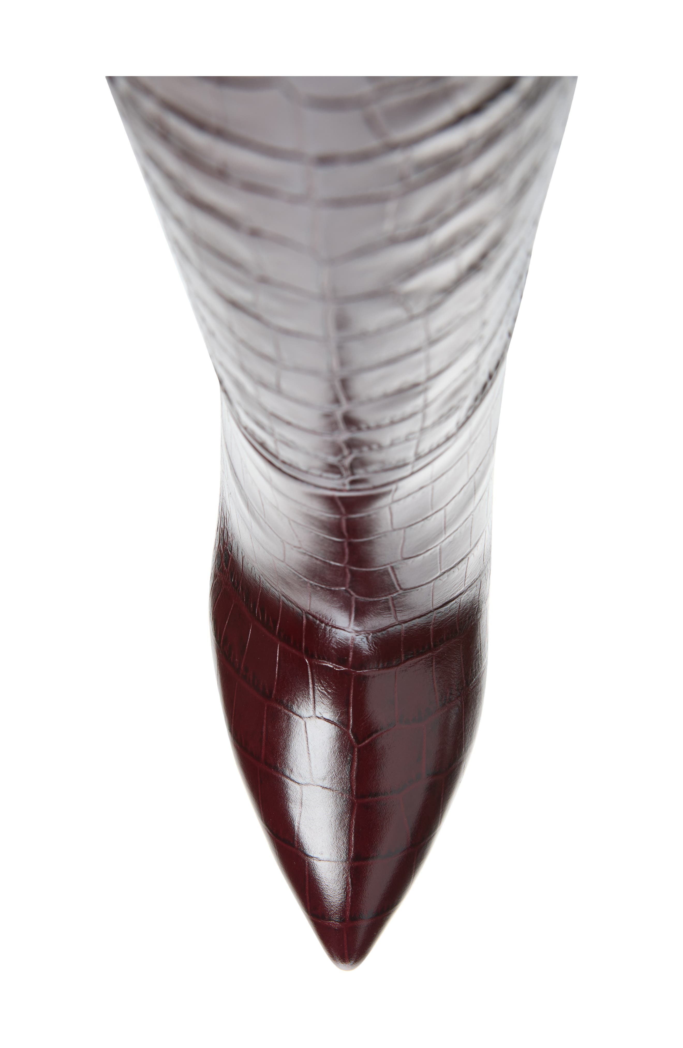 Stiletto Croc Embossed Leather Knee High Boot, Alternate, color, ROUGE NOIR