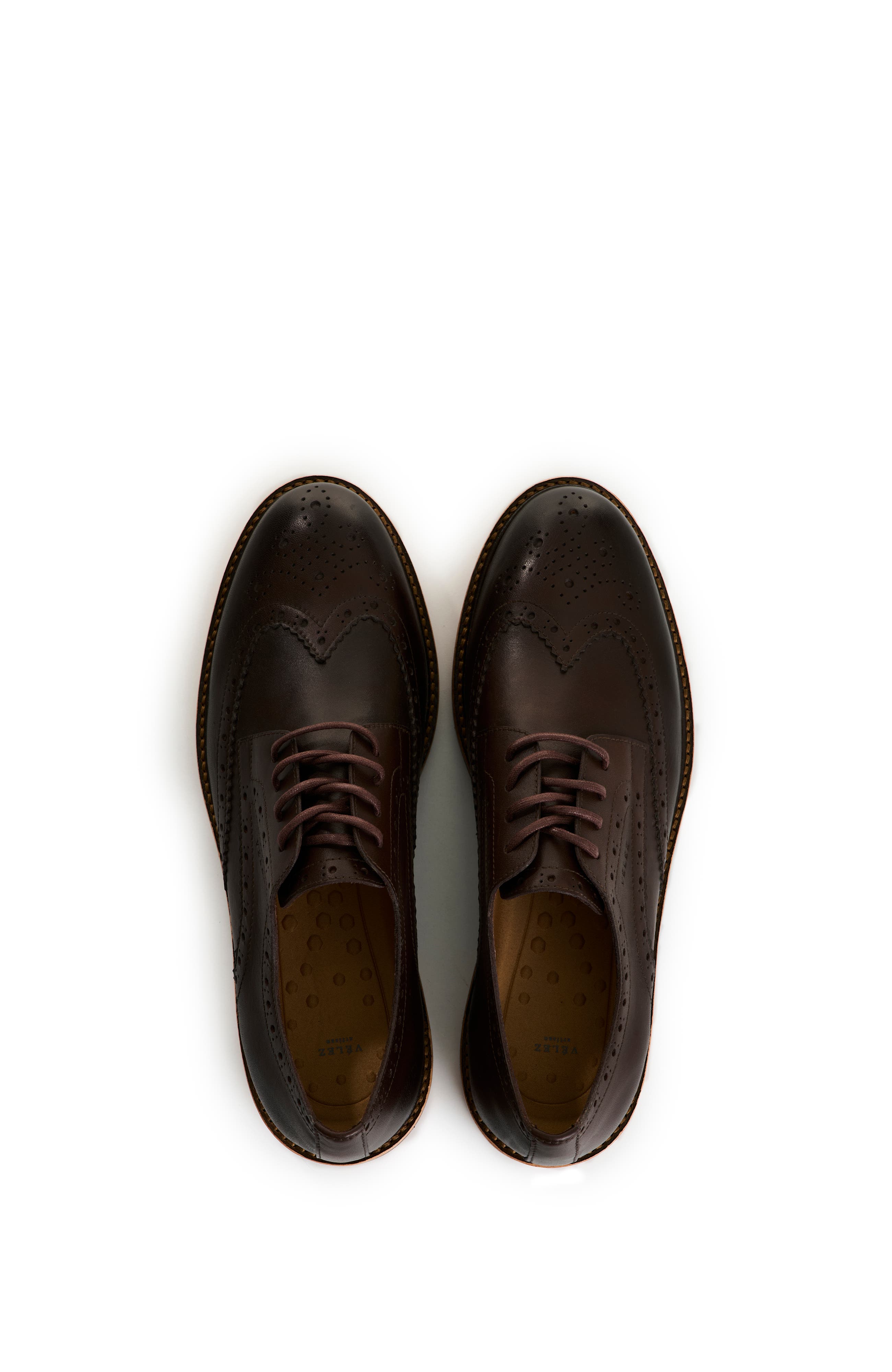 Velez Brogue Leather Shoes with Traditional Cuts, Alternate, color, Dark Brown