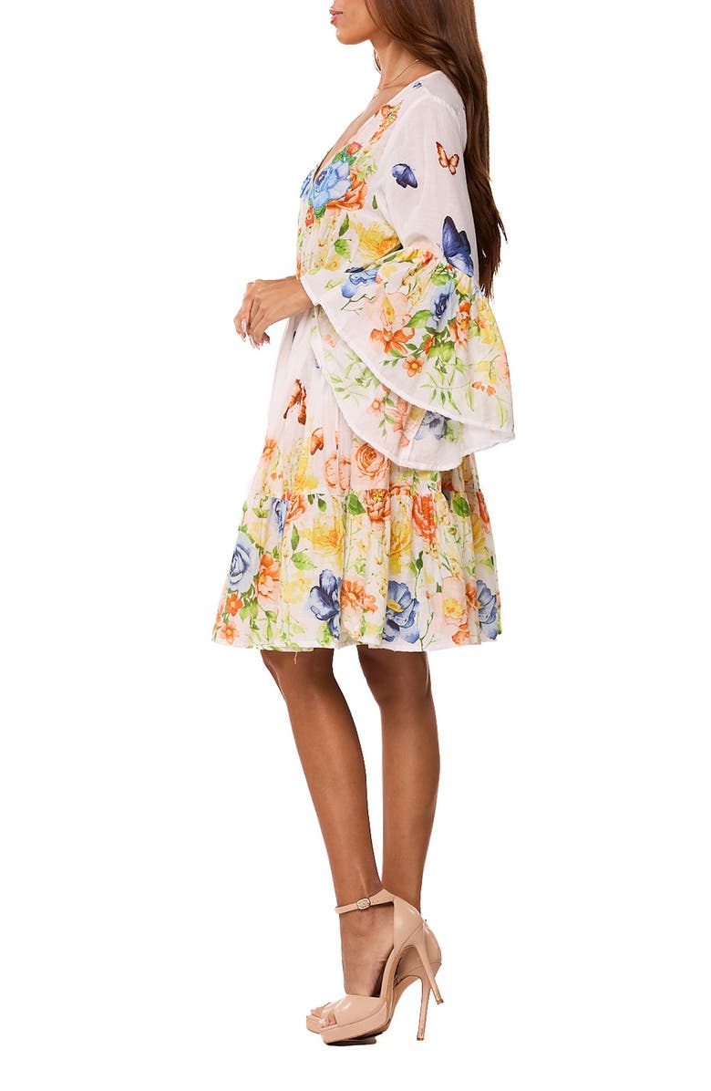 RANEES Floral Bell Sleeve Minidress, Alternate, color, White