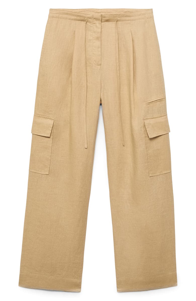 MANGO Linen Cargo Pants, Alternate, color, Mustard
