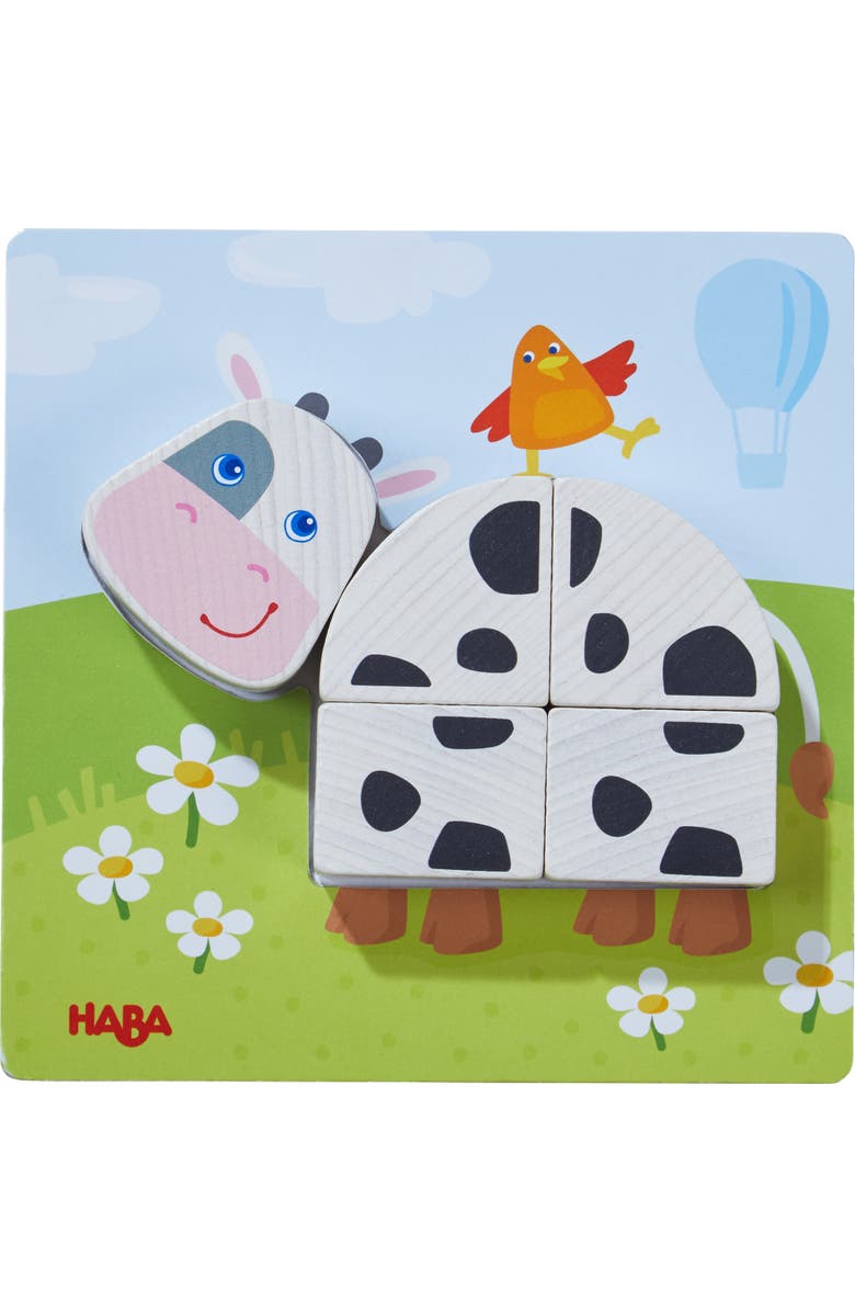 HABA On the Farm Beginner Pattern Blocks Puzzle with 3 Background Scenes and 14 Wooden Pieces - Ages 18 Months +, Alternate, color, Multi
