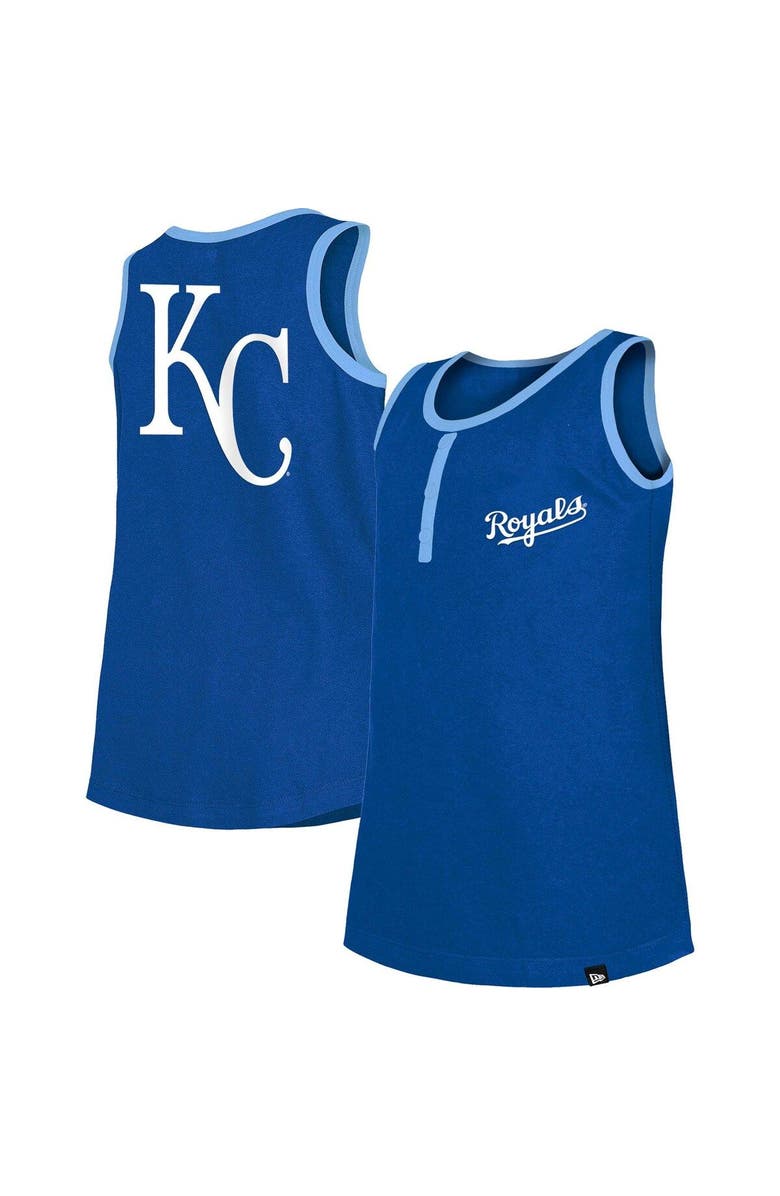 New Era Girls Youth New Era Royal Kansas City Royals Henley Tank Top, Main, color, 