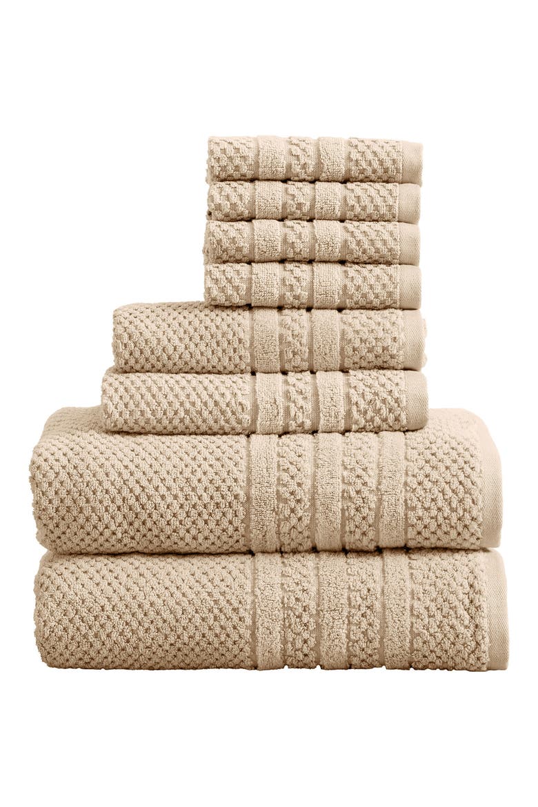 Cotton Checkered Texture 8-Piece Bath Towel Set, Main, color, SANDSTONE