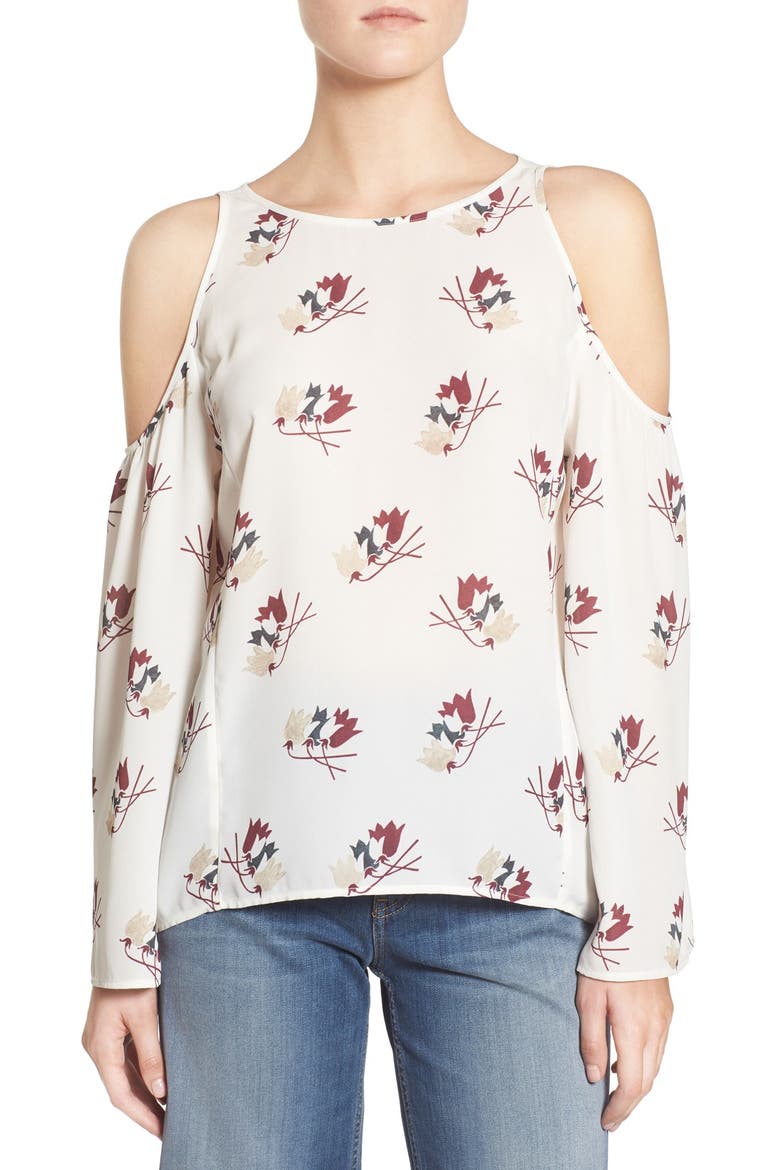 Print Cold Shoulder Blouse, Main, color, IVORY TULIPS