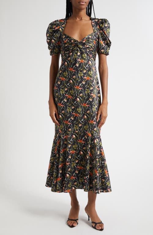 Cinq À Sept Windswept Print Puff Sleeve Maxi Dress In Multi