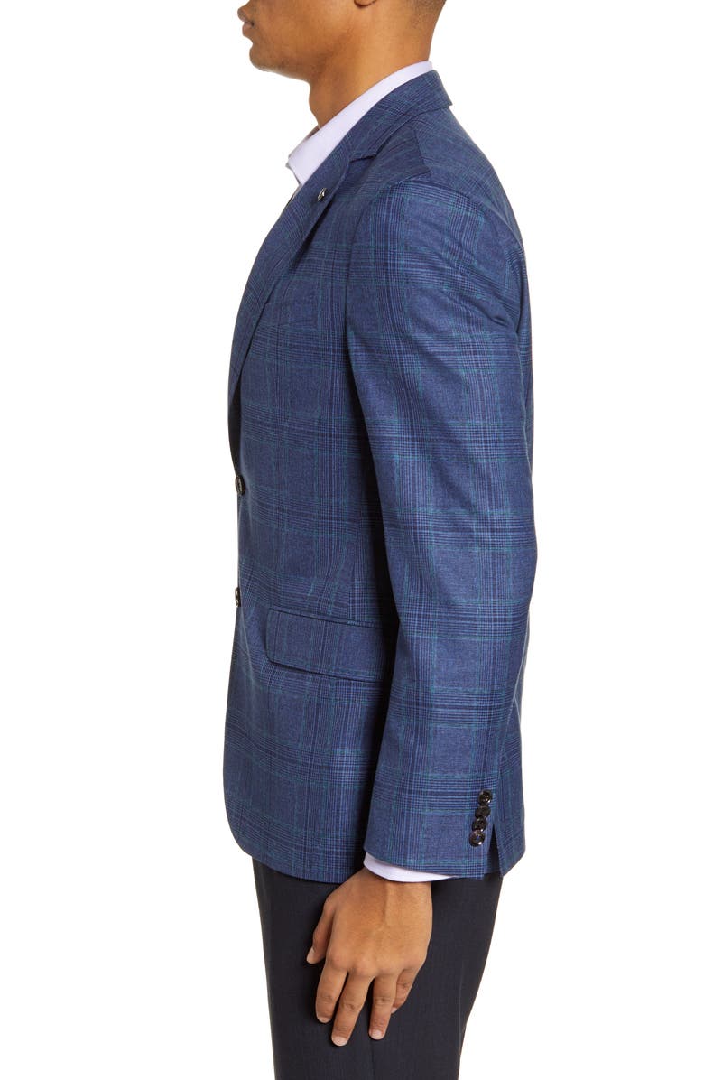 Ted Baker London Konan Blue Plaid Two Button Notch Lapel Trim Fit Sport Coat, Alternate, color,