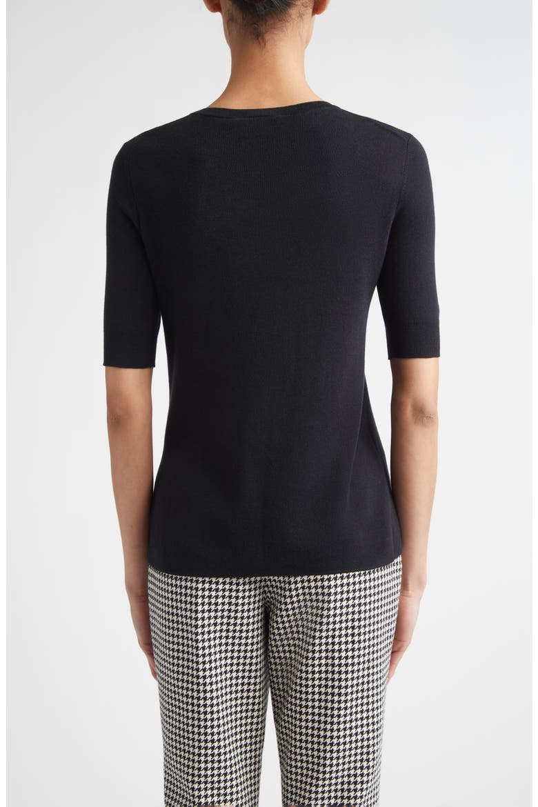 Marlie Short Sleeve Silk & Cotton Sweater, Alternate, color, BLACK