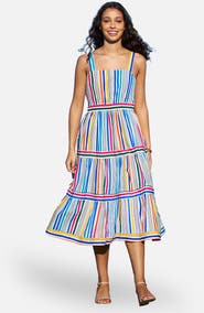 Yumi Stripe Cotton Midi Sun Dress