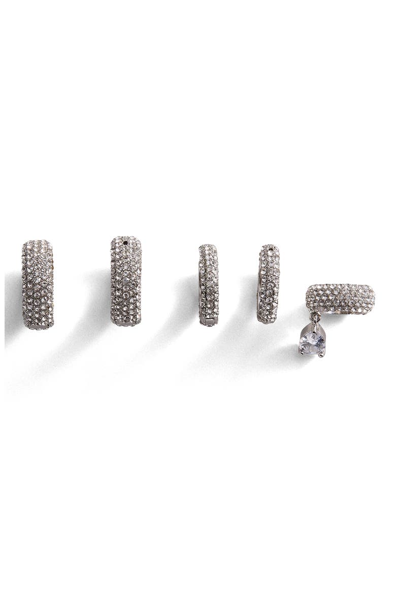 Anya Pav Set of 5 Huggie Hoop Earrings & Ear Cuff, Main, color, CLEAR