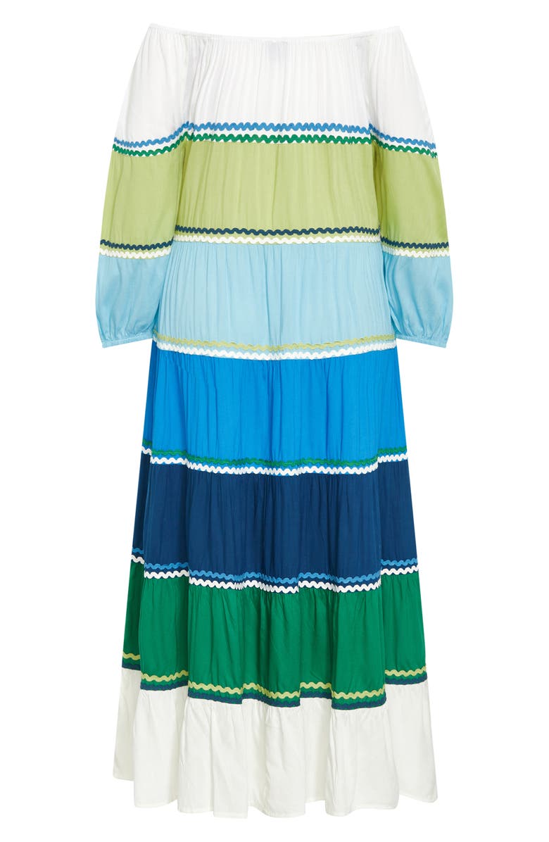 City Chic Color Fun Off the Shoulder Maxi Dress, Alternate, color, Blue Multi