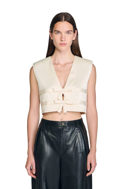 Sleeveless satin crop top