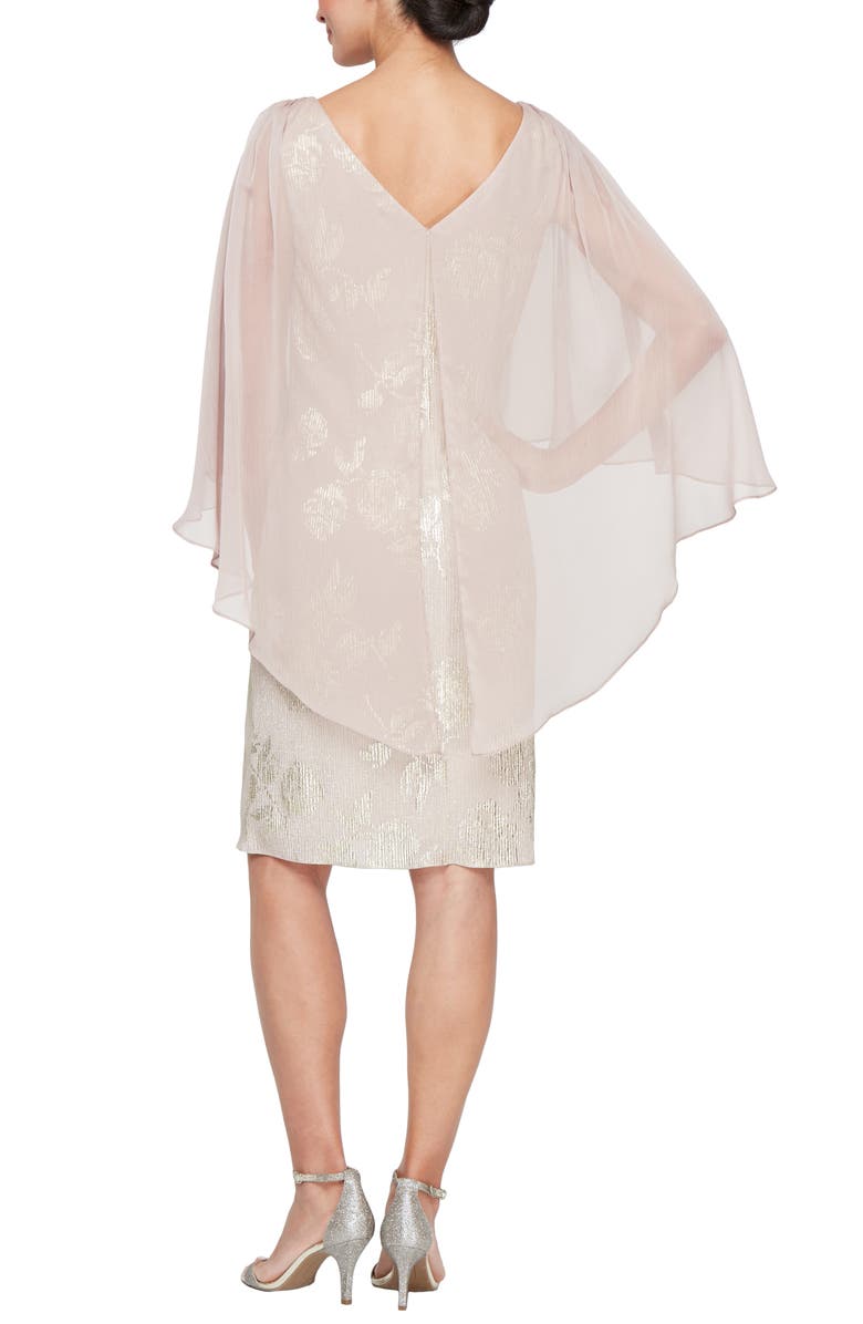 SL FASHIONS Foil Chiffon Capelet Cocktail Dress, Alternate, color, 