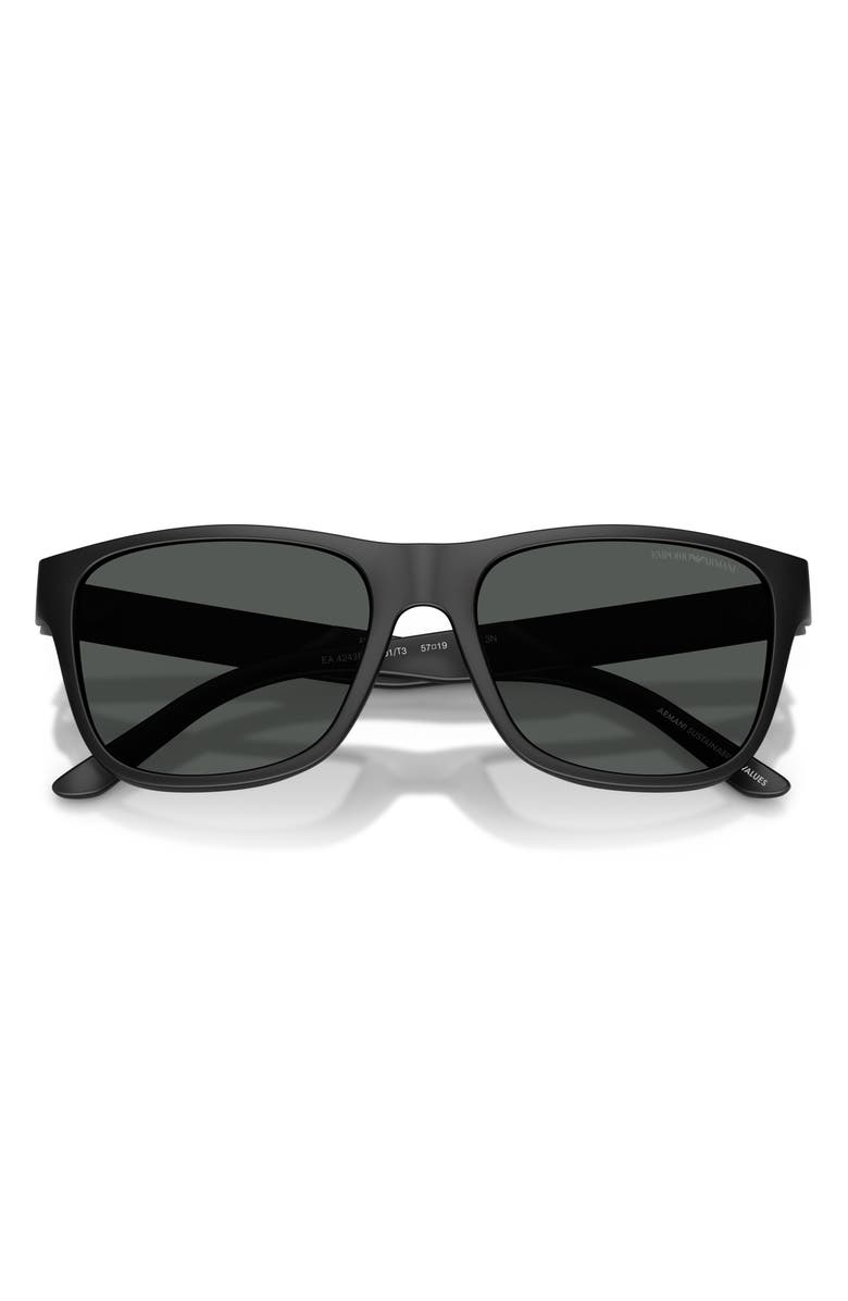 Emporio Armani 57mm Polarized Square Sunglasses, Alternate, color, Matte Black / Dark Grey