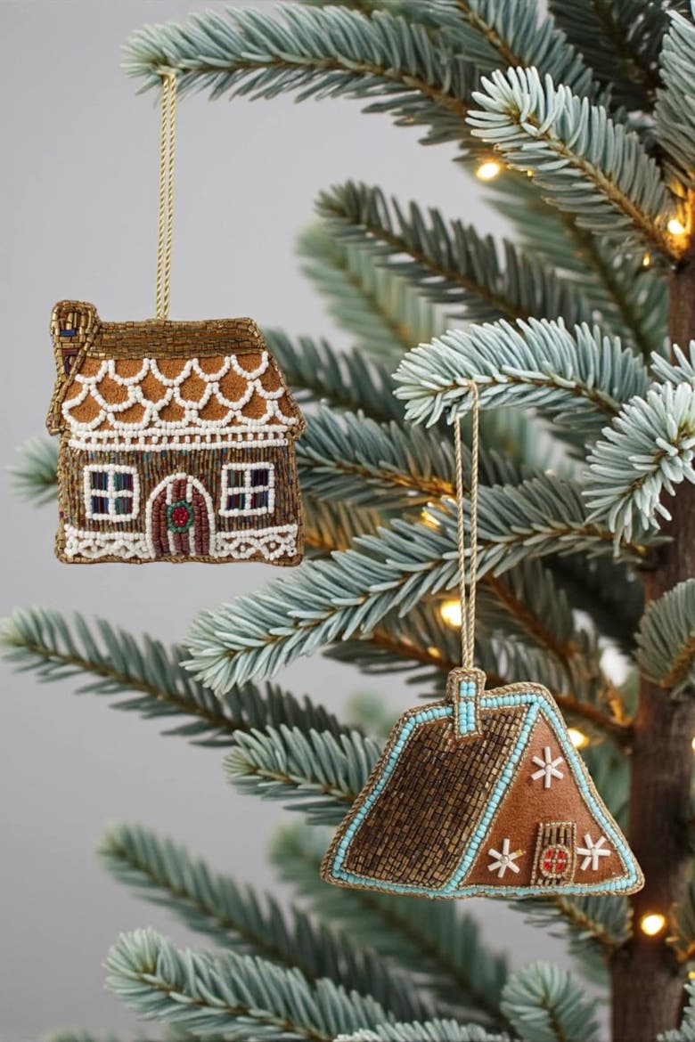 Gingerbread Cabin Ornament Set, Main, color, Gingerbread