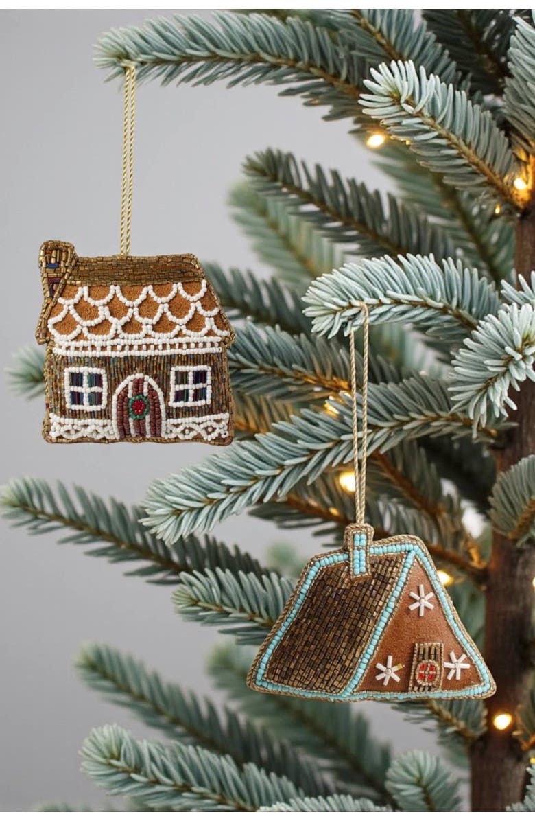 Pillowpia Gingerbread Cabin Ornament Set, Main, color, Gingerbread
