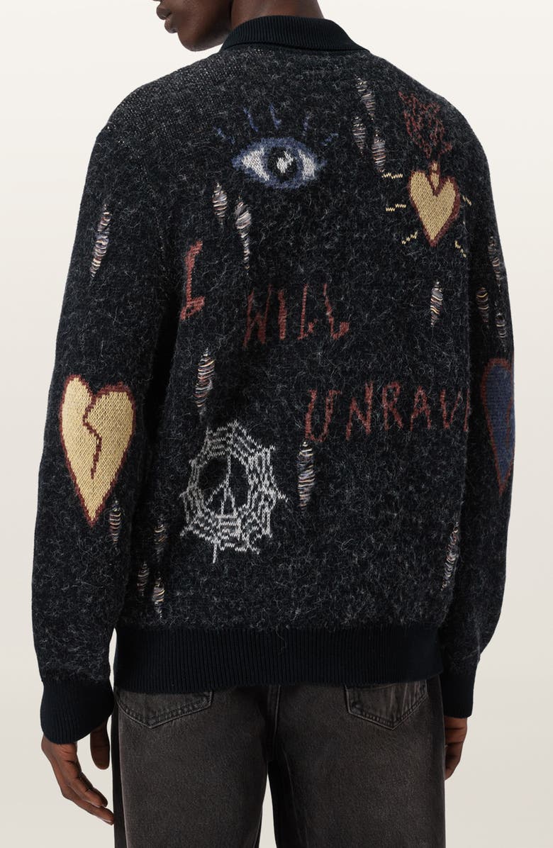 AllSaints Meller Zip-Up Cardigan, Alternate, color, Black