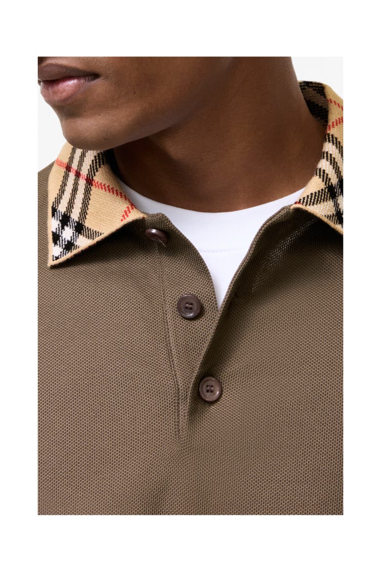 Long-sleeve Check Collar Cotton Polo Shirt, Alternate, color, Sepia brown