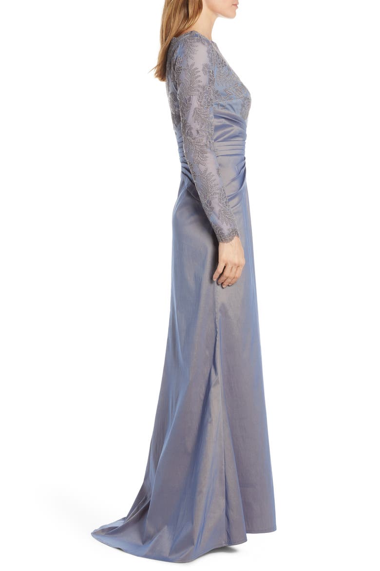 Embroidered Mesh & Taffeta Gown, Alternate, color, SLATE