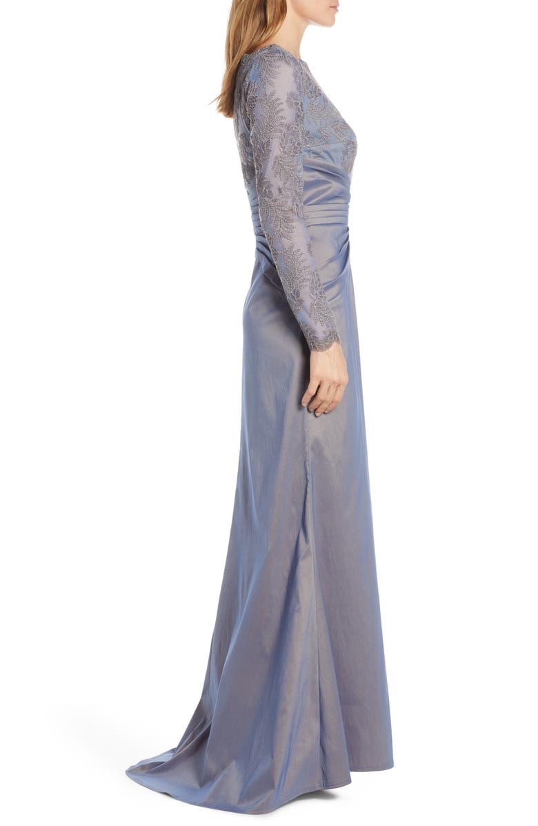 Tadashi Shoji Embroidered Mesh & Taffeta Gown, Alternate, color, 