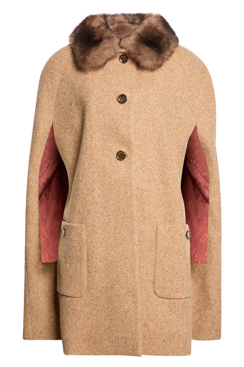 Textured Wool Blend Tweed Cape Coat, Main, color, BEIGE