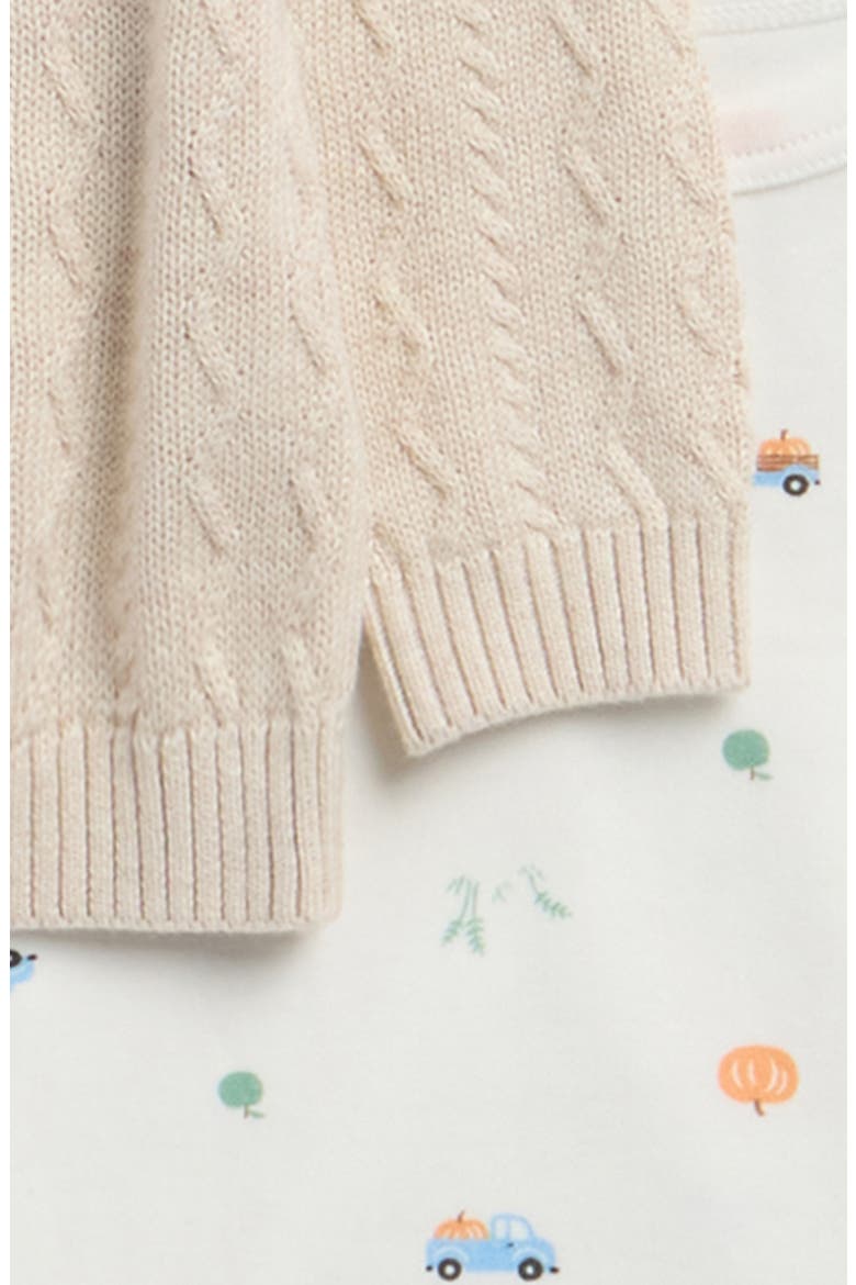 Cotton Cardigan, Bodysuit & Pants Set, Alternate, color, BEIGE OATMEAL HEATHER PATCH