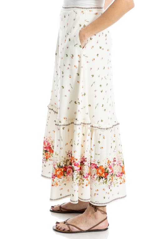 Max Studio Floral Flounce Hem Cotton Blend Maxi Skirt In White
