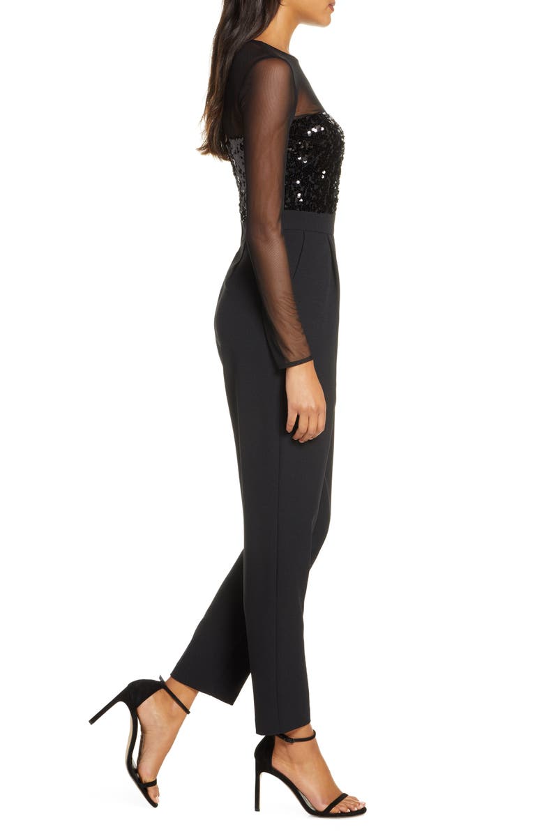 Vince Camuto Sequin Bodice Long Sleeve Jumpsuit, Alternate, color, 