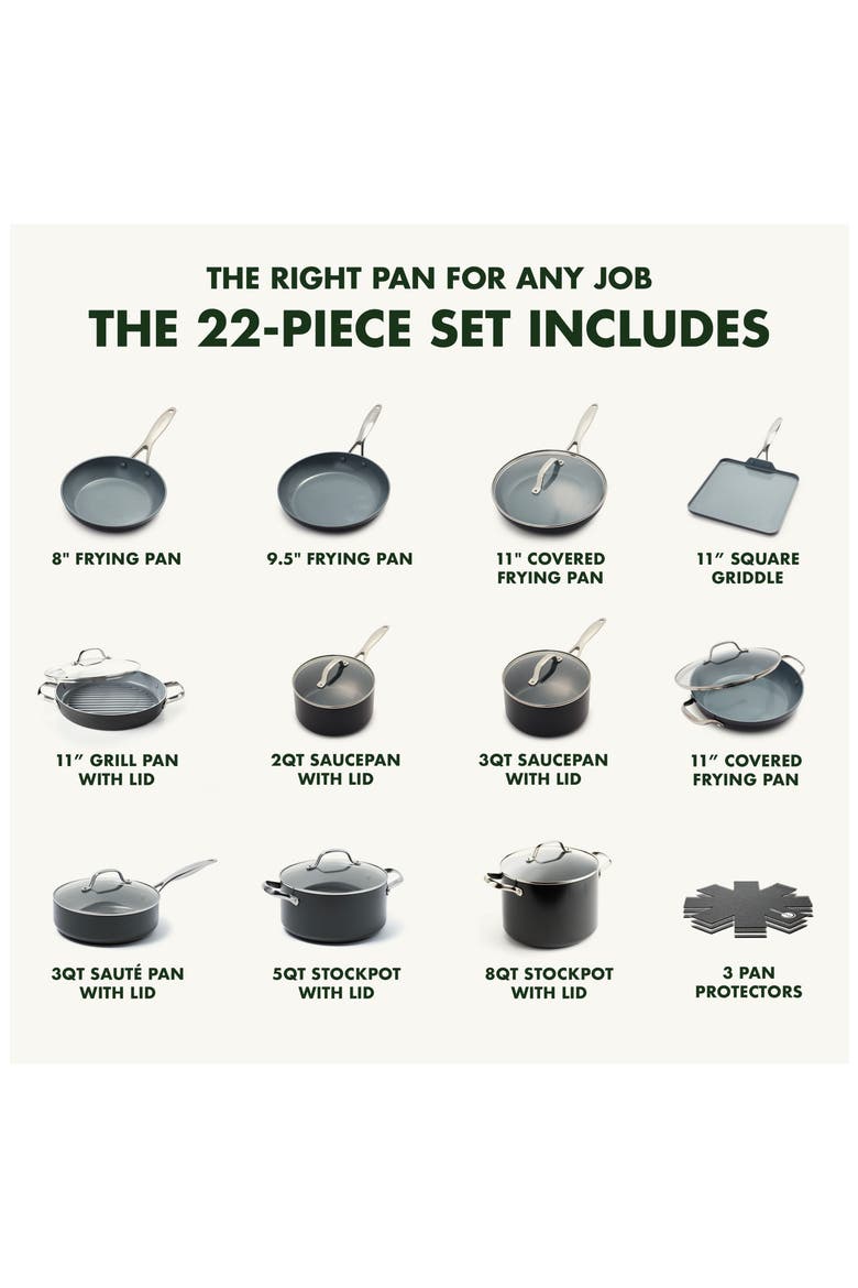 Valencia Pro 22-Piece Hard Anodized Aluminum Ceramic Nonstick Cookware Set, Alternate, color, BLACK