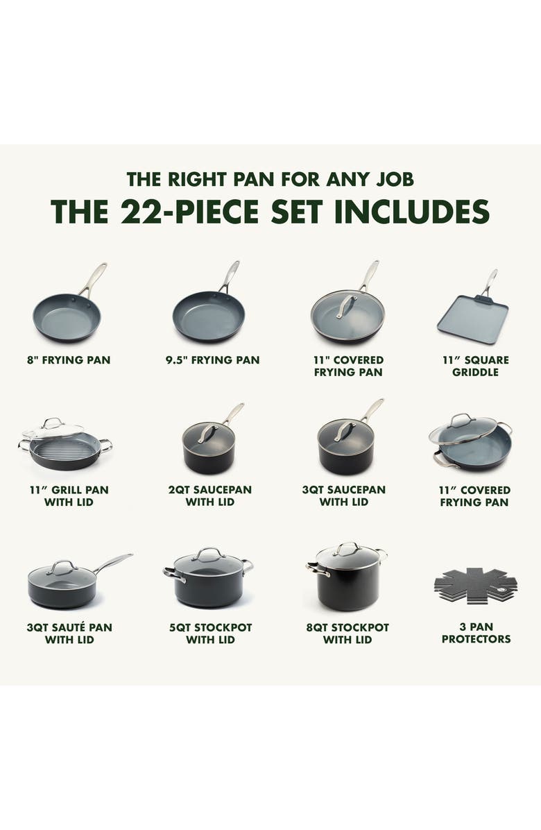 GreenPan Valencia Pro 22-Piece Hard Anodized Aluminum Ceramic Nonstick Cookware Set, Alternate, color,
