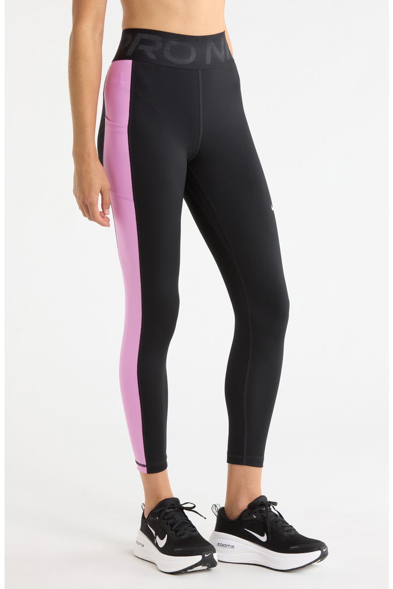 Pro Sculpt High Waist 7/8 Leggings, Alternate, color, BLACK/ LIGHT MAGENTA/ WHITE