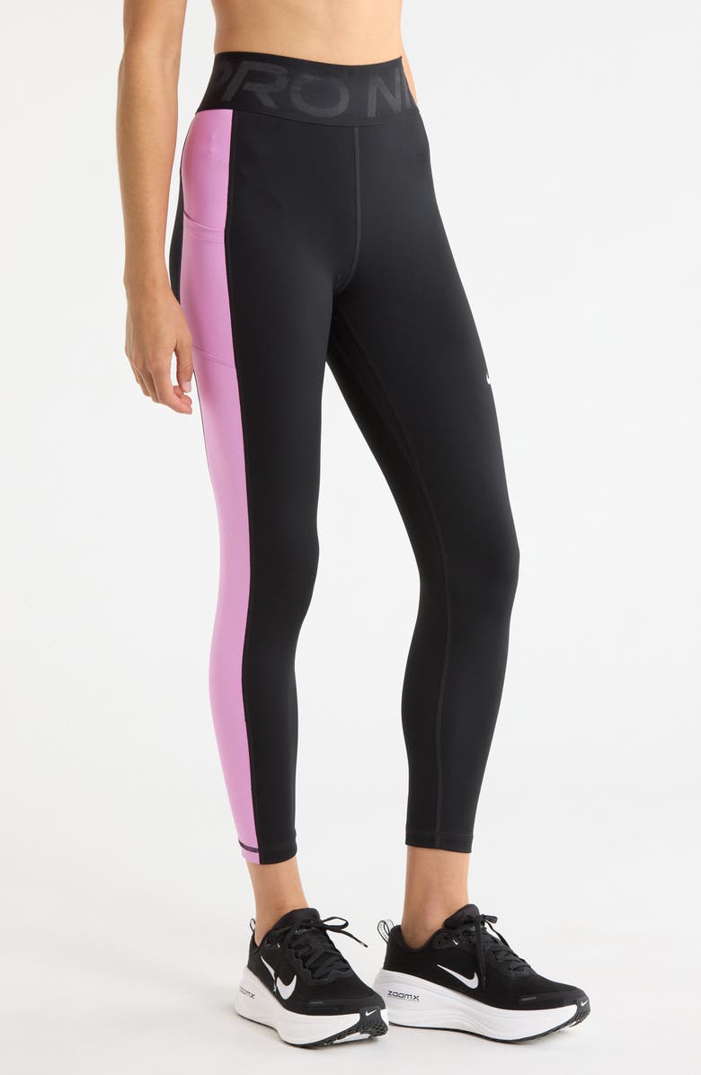Nike Pro Sculpt High Waist 7/8 Leggings, Alternate, color, Black/ Light Magenta/ White