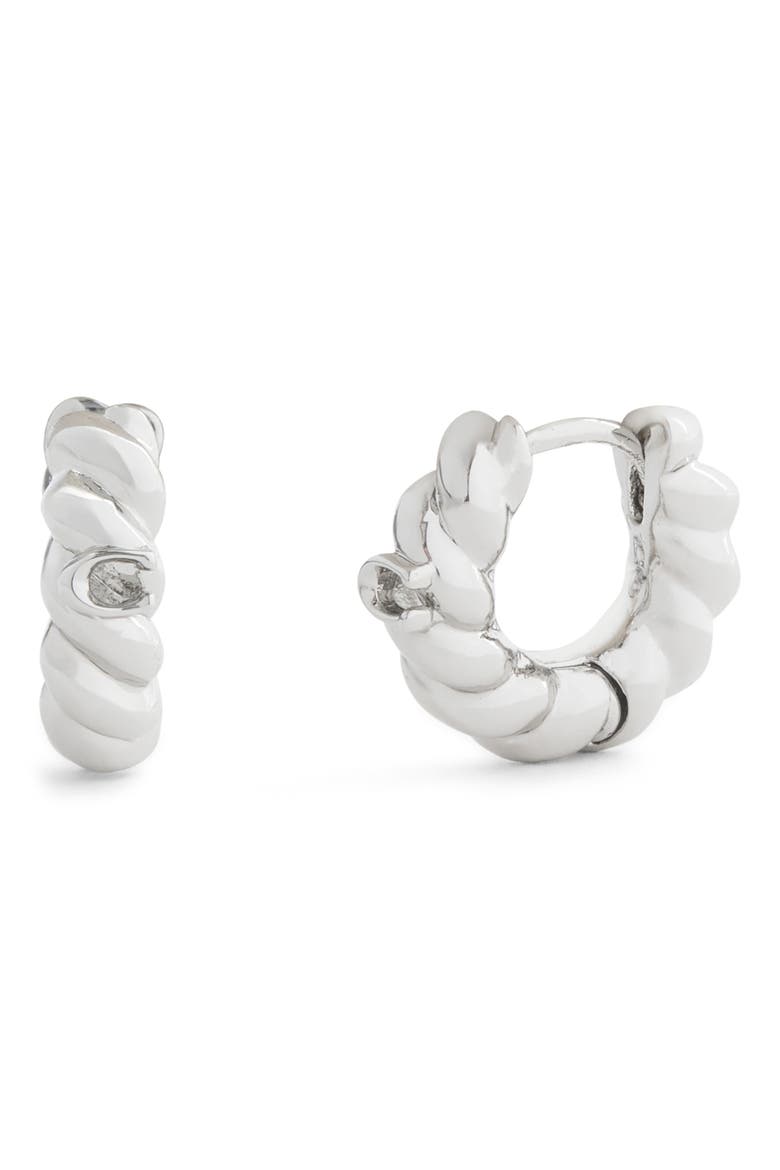 Twisted Huggie Hoop Earrings, Main, color, RHODIUM