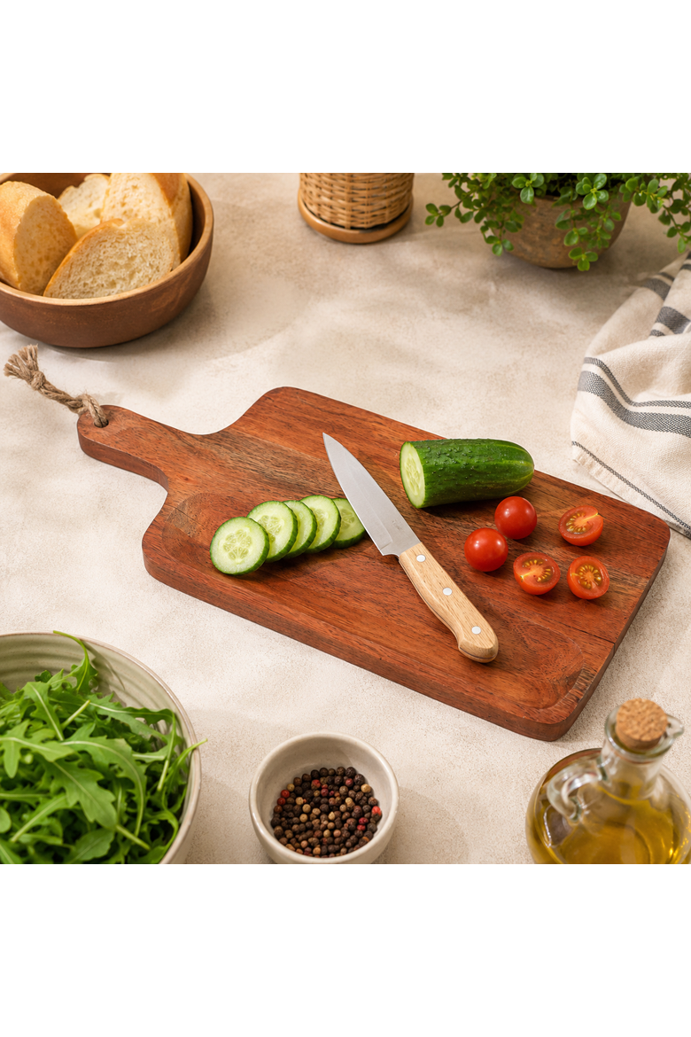 Handmade Acacia Wood Chopping Board with Handle, Alternate, color, Natural Wood
