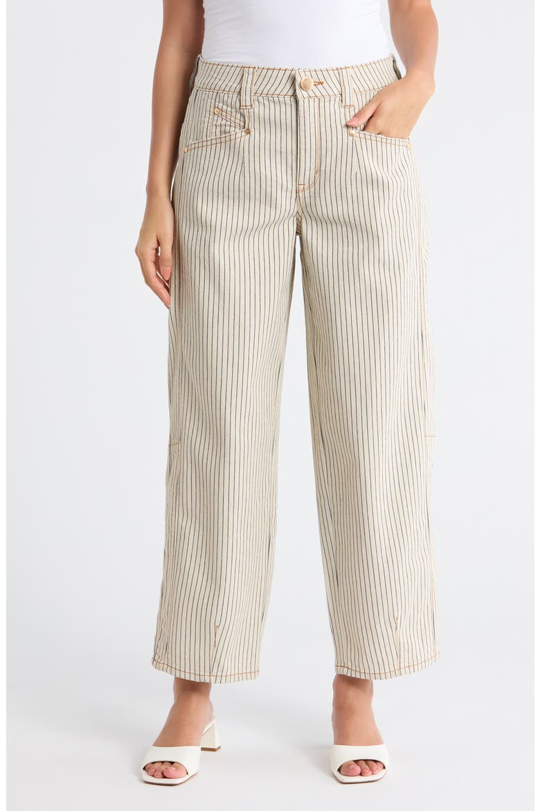 Stripe Relaxed Barrel Leg Pants, Main, color, BLANCHED ALMOND/ NAVY