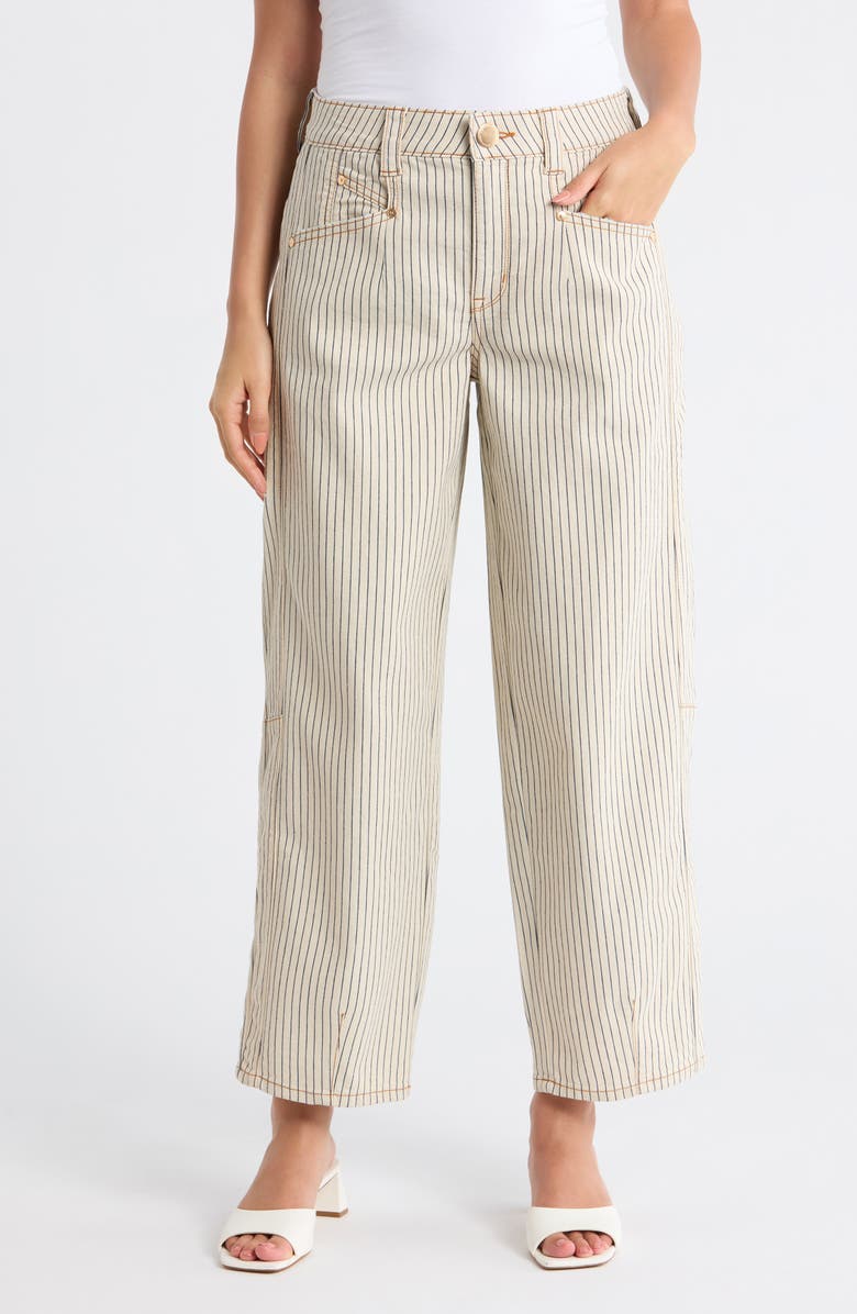 Democracy Stripe Relaxed Barrel Leg Pants, Main, color, Blanched Almond/ Navy
