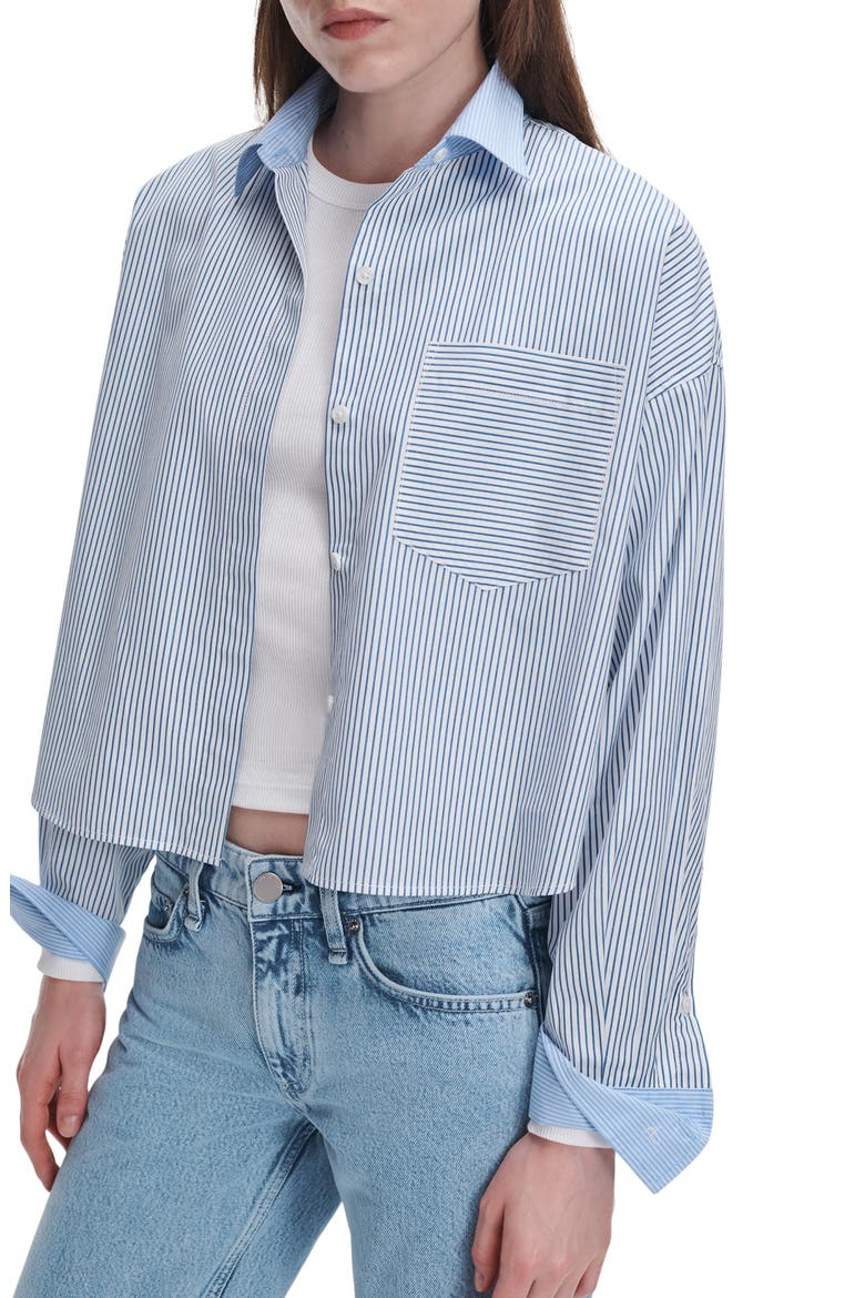 Marin Striped Cropped Cotton Shirt, Main, color, BLUE MULTI STRIPE