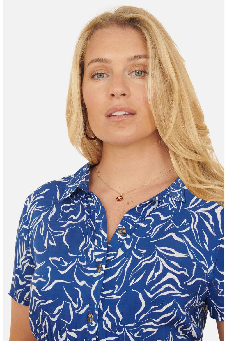 Printed Midi Ruched Shirt Dress, Alternate, color, Blue