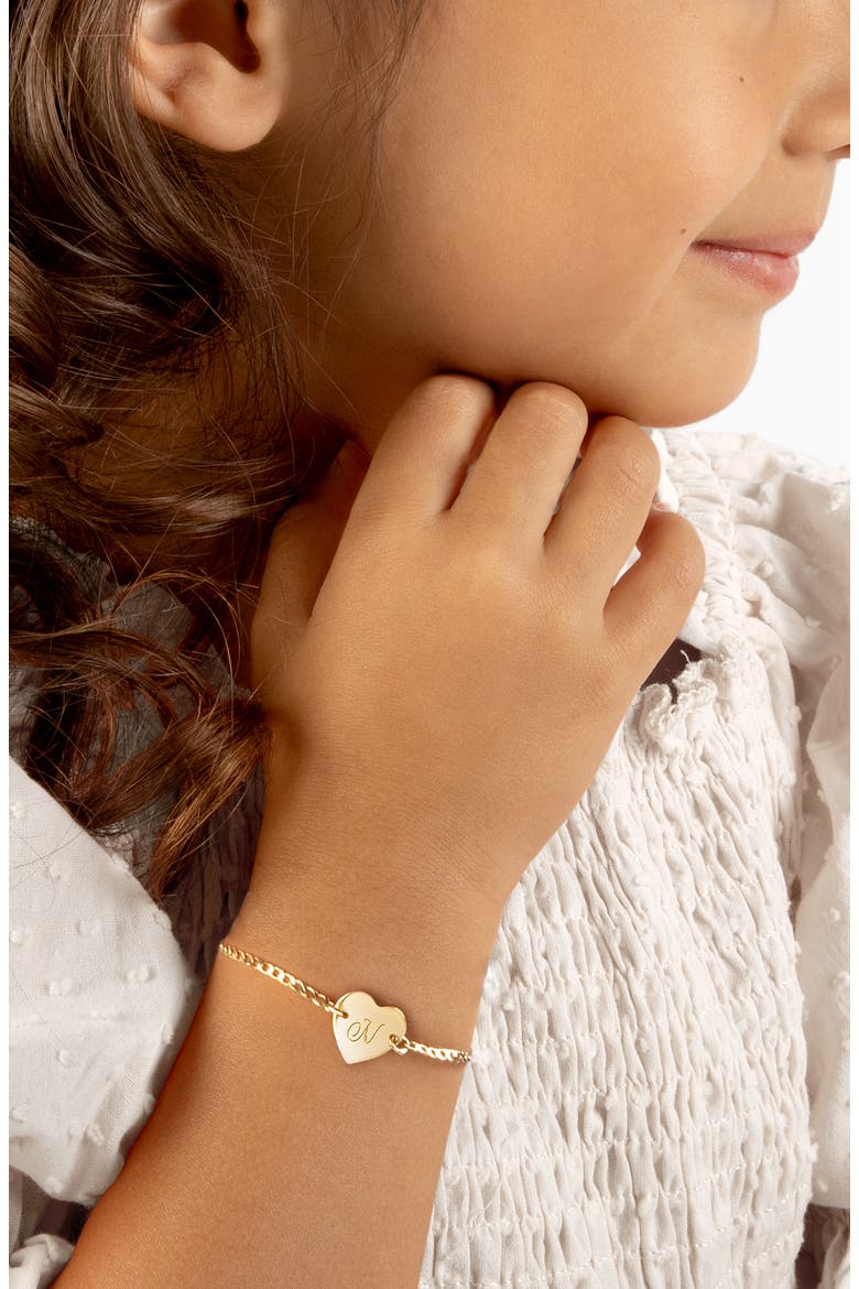 14K Gold Heart of Gold ID & Engraved Initial 6" Bracelet, Alternate, color, 14K Gold - N