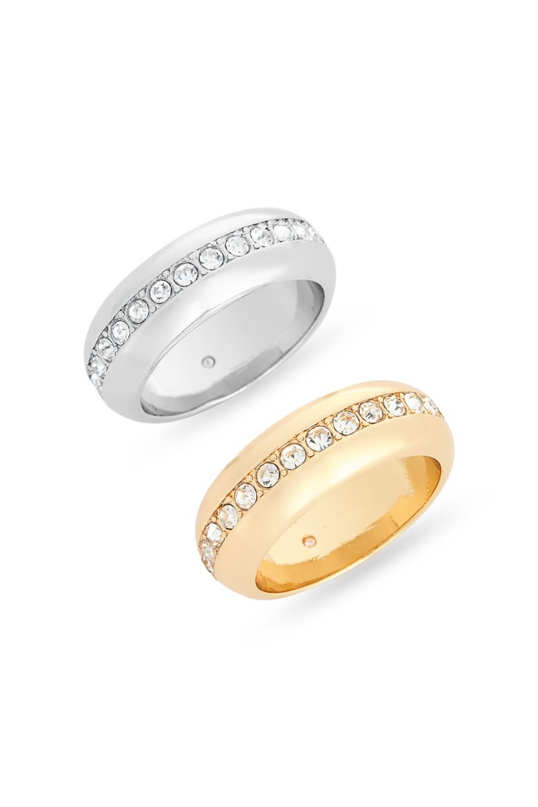 Set of 2 Crystal Puffy Band Rings, Main, color, CLEAR- GOLD- SILVER