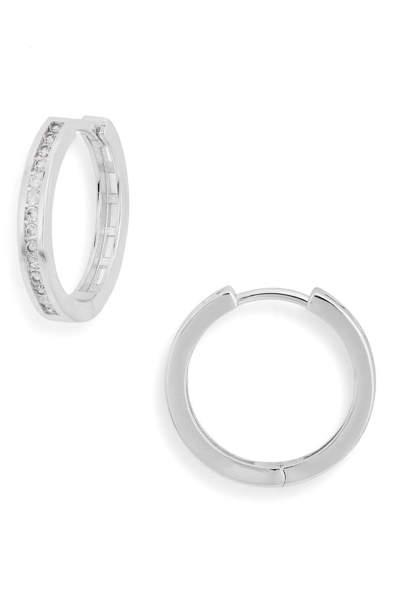 NORDSTROM RACK Channel Set Cubic Zirconia Huggie Hoop Earrings, Main, color, Clear- Silver