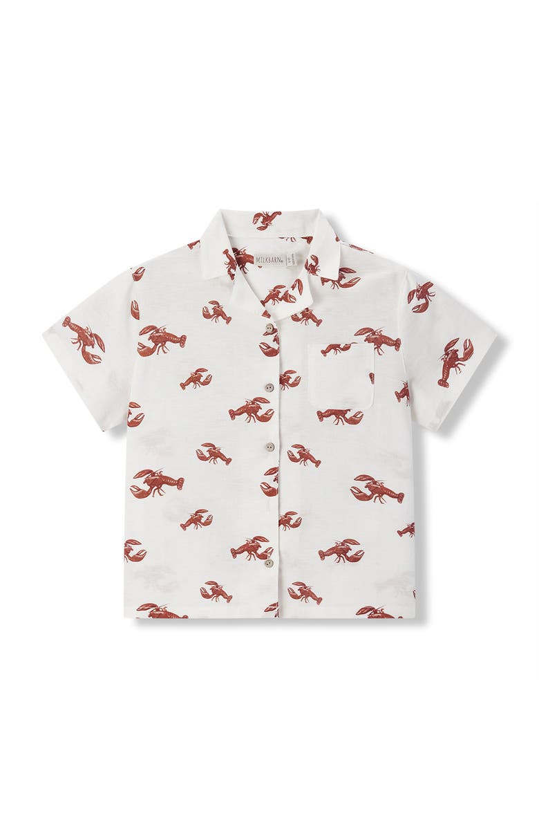 Milkbarn Linen Buttonup Shirt And Shorts Set, Alternate, color, Cream Lobster