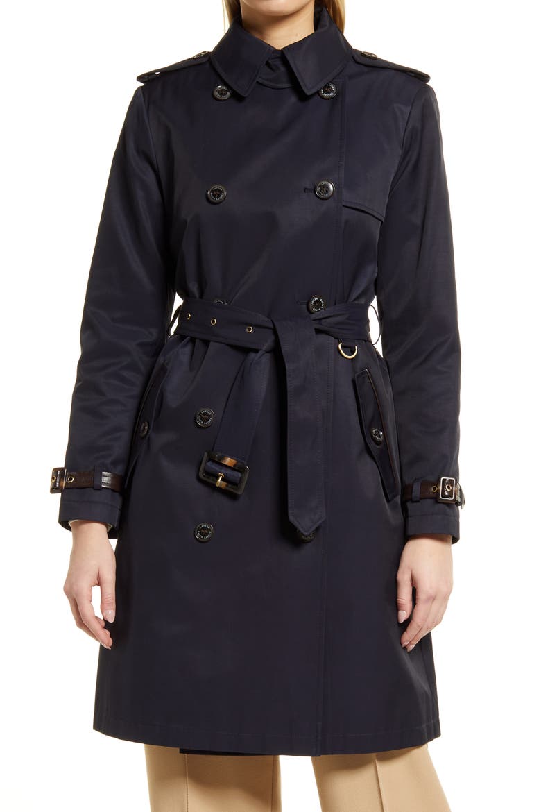 Double Breasted Cotton Blend Trench Coat, Alternate, color, DK NAVY