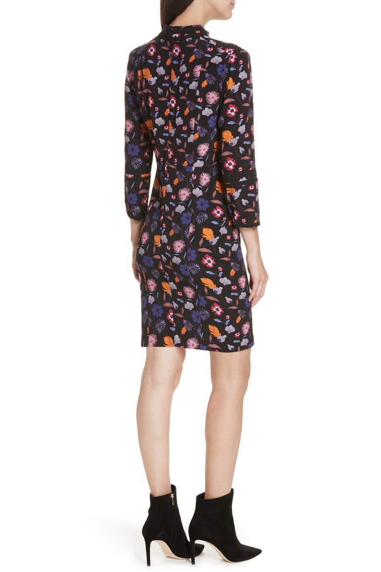 Maha High Neck Botanical Mini Dress, Alternate, color, BLACK