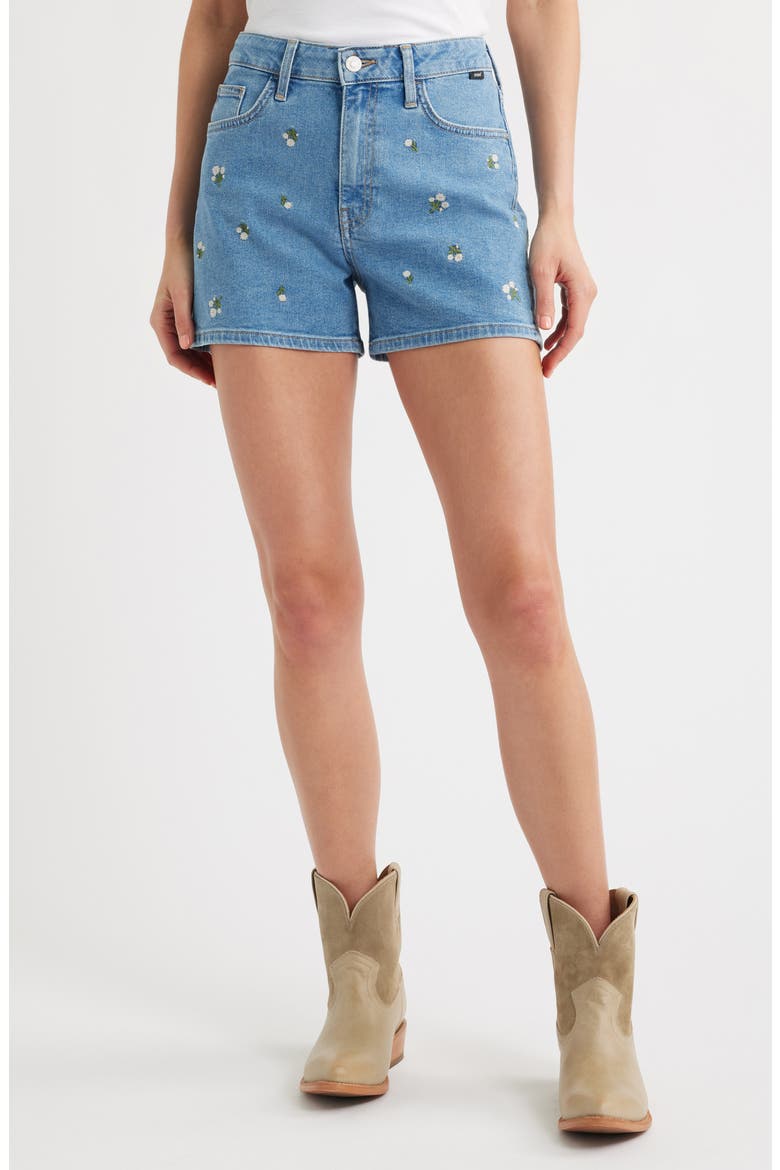 Heidi Embroidered Denim Shorts, Main, color, MID FLOWER DENIM