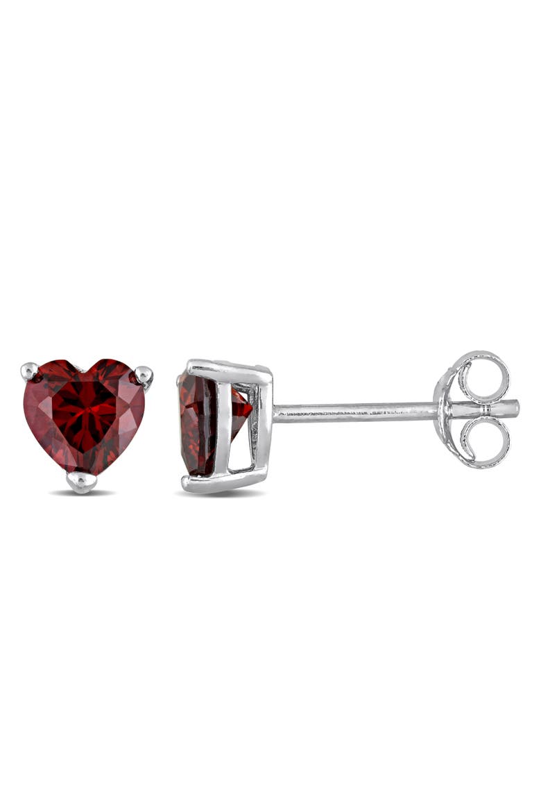 Color Zirconia Heart Stud Earrings, Main, color, Garnet Red CZ